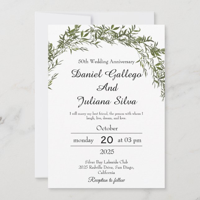 Convites Classic Greenery Wedding Anniversary Invitations (Frente)