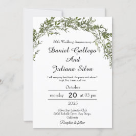 Convites Classic Greenery Wedding Anniversary Invitations
