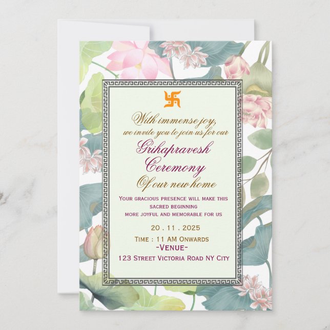 Convites Classic Hindu Griha Pravesh Invitation (Frente)