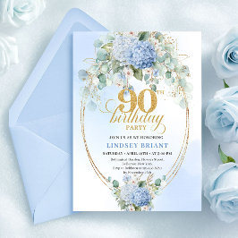Convites Classic Light Blue Watercolor 90th Birthday Invite