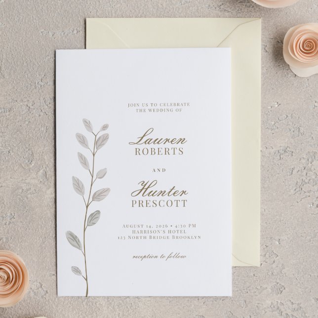 Convites Classic Minimal Soft Ivory Floral Wedding (Criador carregado)
