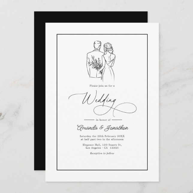 Convites Classic Minimalist Black and White Wedding (Frente/Verso)