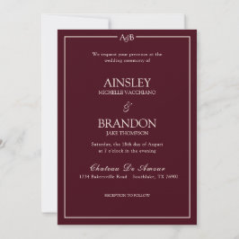 Convites Classic Minimalist Monogram Burgundy and Ivory 