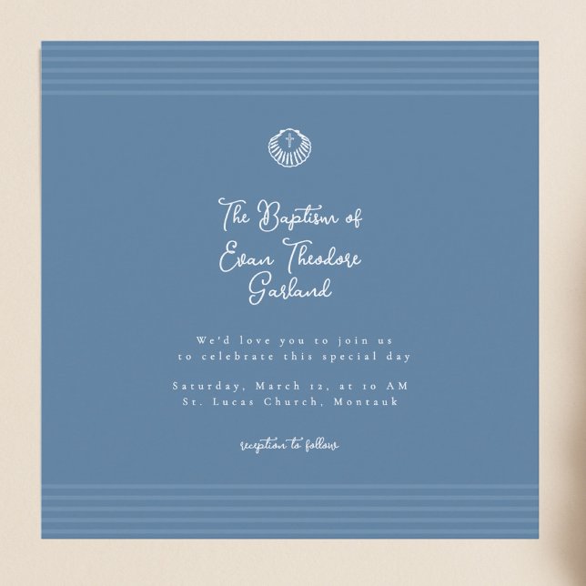 Convites Classic modern deep blue baptism Invitation (Criador carregado)