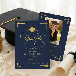 Convites Classic Navy Blue Gold Graduation