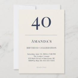 Convites Classic Navy & Cream 40th Birthday Celebration Inv