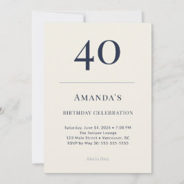 Convites Classic Navy & Cream 40th Birthday Celebration Inv