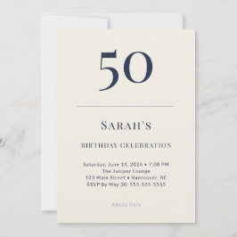 Convites Classic Navy & Cream 50th Birthday Celebration