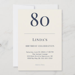 Convites Classic Navy & Cream 80th Birthday Celebration
