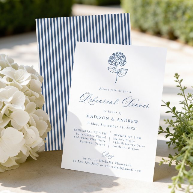 Convites Classic Navy Hydrangea Wedding Rehearsal Dinner (Criador carregado)