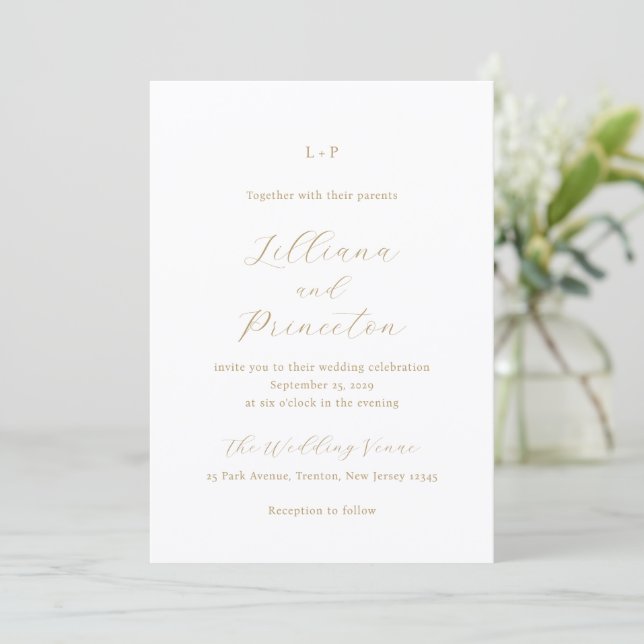 Convites Classic Neutral Monogram Elegant Wedding (Em pé/Frente)