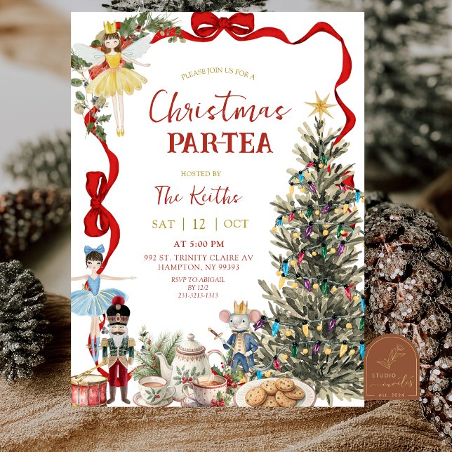 Convites Classic Nutcracker Red Bow Coquette Christmas  (Criador carregado)