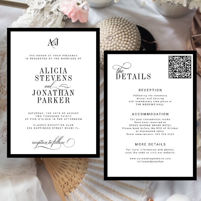 Convites Classic old money black and white wedding (Criador carregado)