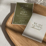 Convites Classic Olive Green Old Money Luxury Wedding<br><div class="desc">This wedding invitation is perfect for your wedding if you are looking for an elegant unique and easy editable invitation .An elegant unique luxurious olive green and white image wedding template invitation. as you see it features olive green old money background on the front and white on the back. And...</div>