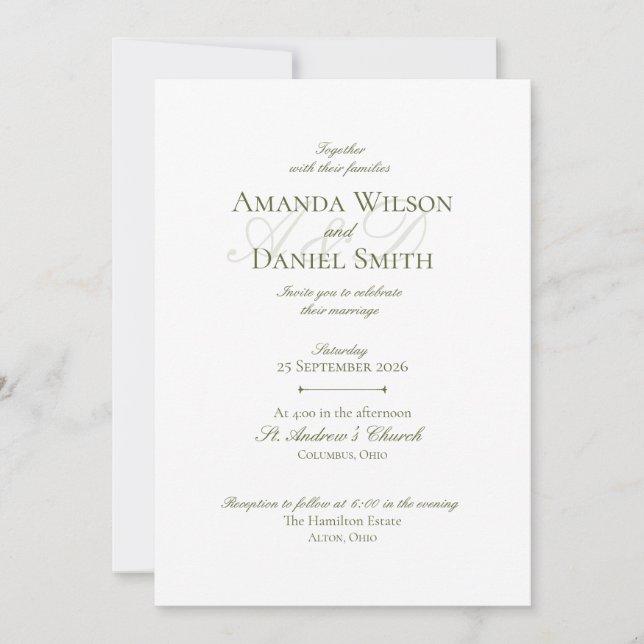 Convites Classic Olive Wedding Invitation (Frente)
