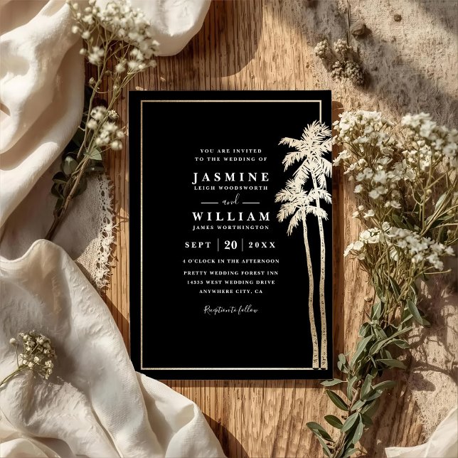 Convites Classic Palm Trees Elegant Modern QR Code Wedding (Criador carregado)
