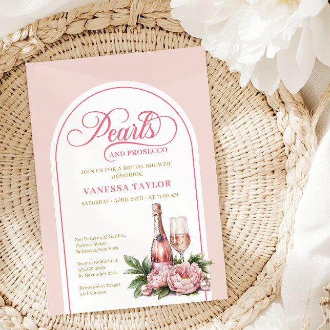 Convites Classic Pearls and Prosecco Shower Invite Card (Classic Pearls and Prosecco Shower Invite Card)