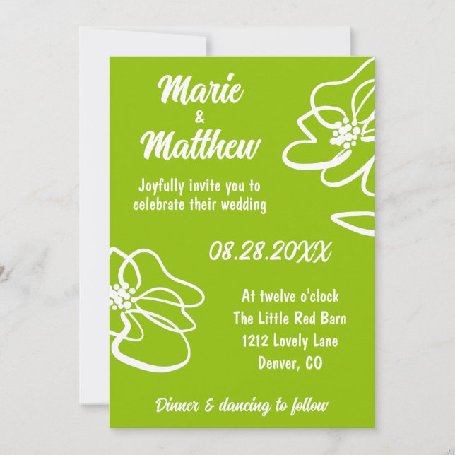 Convites Classic Photo Citrus Green Floral Wedding  (Frente)