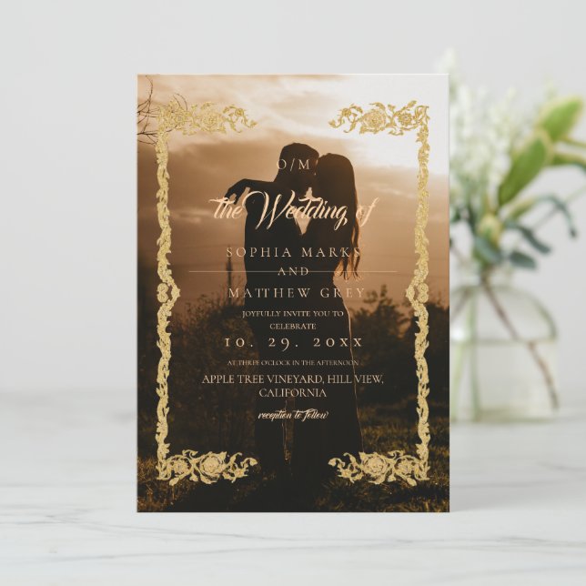 Convites Classic Photo Overlay Wedding (Em pé/Frente)