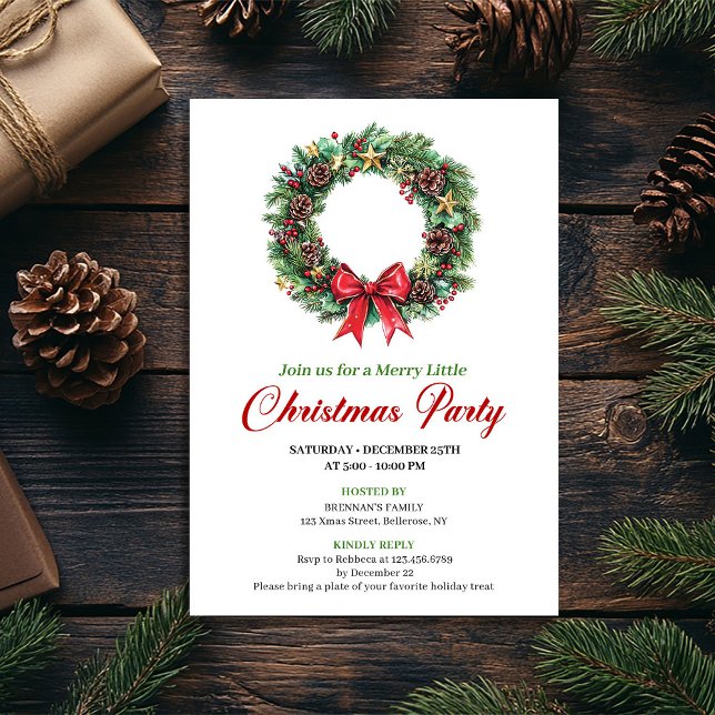 Convites Classic Pine Wreath Christmas Party Invitation (Classic Pine Wreath Christmas Party Invitation)