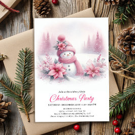 Convites Classic Pink Snowman Kids Christmas Invite Digital