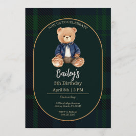 Convites Classic Plaid Little Bear Birthday Invitation