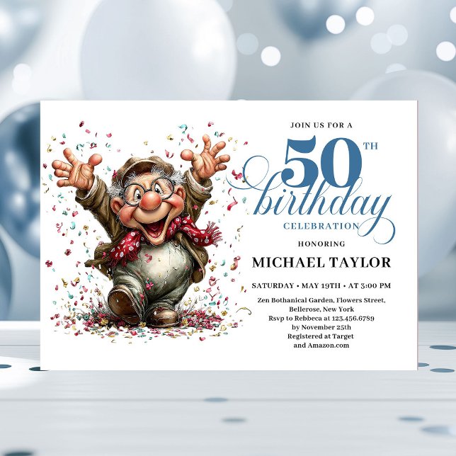 Convites Classic Quirky Man 50th Birthday Whimsical Humor  (Classic Quirky Man 50th Birthday Whimsical Humor Invitation

)