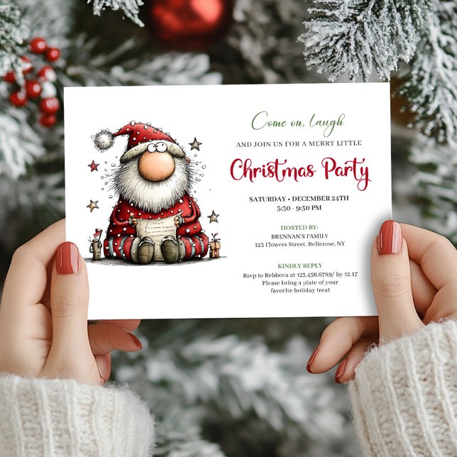 Convites Classic Quirky Santa Hand Drawn Festive Invitation (Classic Quirky Santa Hand Drawn Festive Invitation)