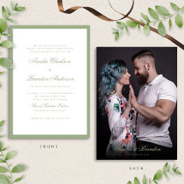 Convites Classic Real Sage Green Script & Photo Wedding