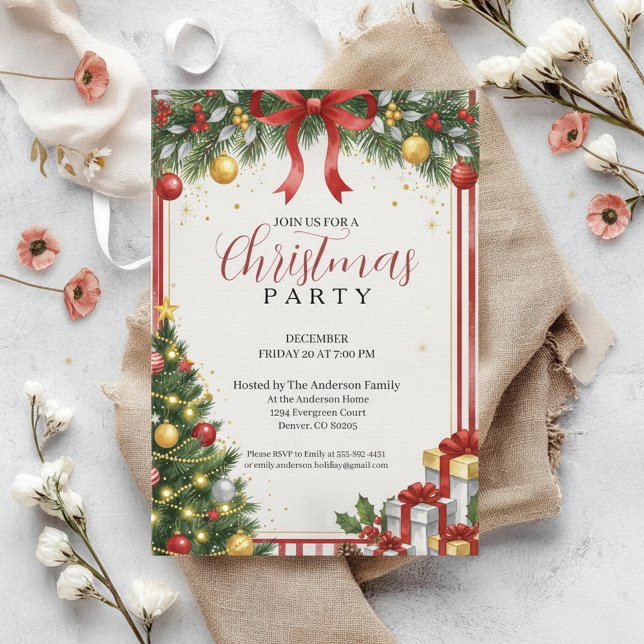 Convites Classic Red Gold Christmas Invitation (Traditional Christmas Invite)