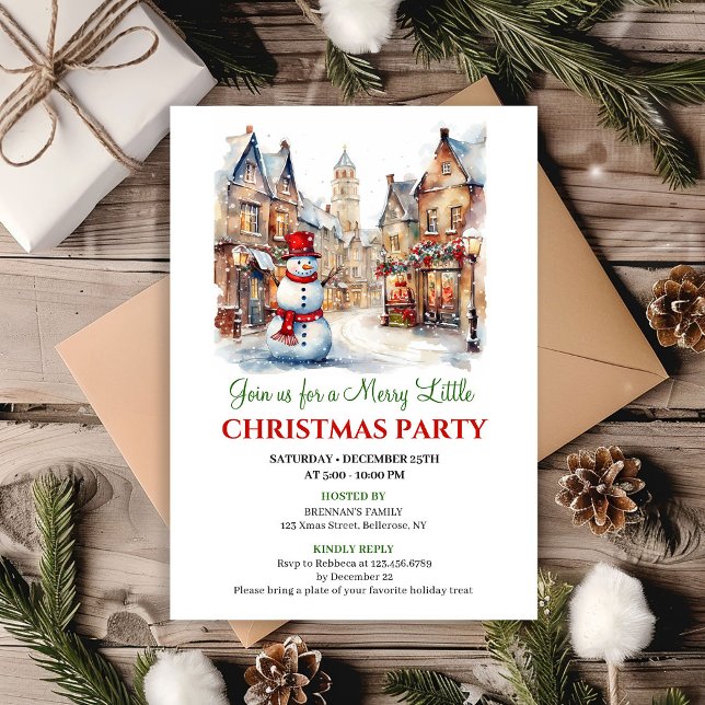 Convites Classic red green Christmas scene party card (Classic red green Christmas scene party card)