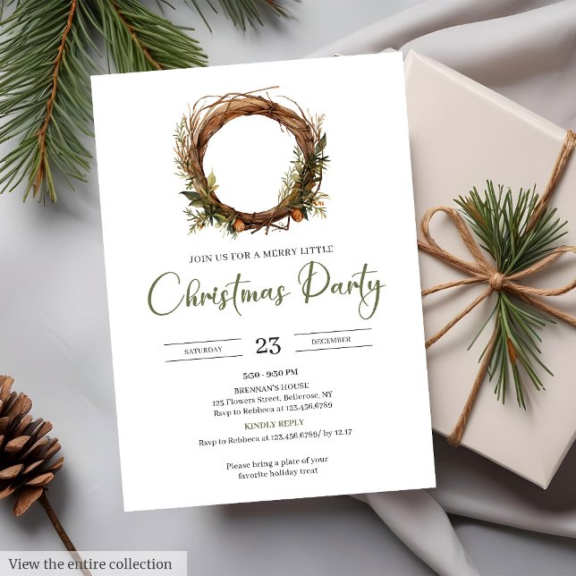 Convites Classic Red Green Minimalist Elegant Xmas Party   (Classic Red Green Minimalist Elegant Xmas Party Invitation)