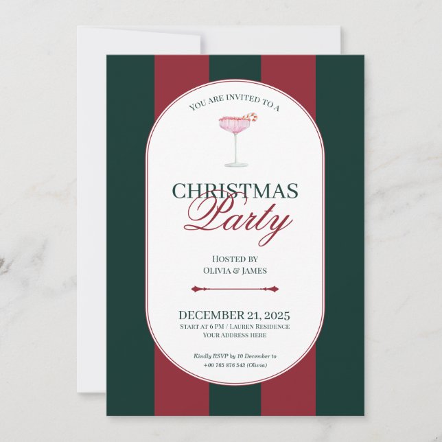 Convites Classic red green stripe Christmas Invitation (Frente)