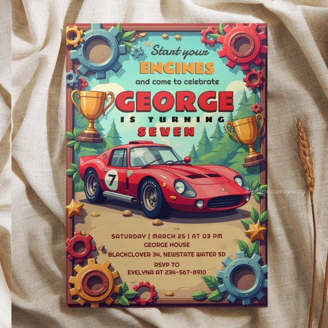 Convites Classic Red Race Car Birthday Party (Classic Red Race Car Birthday Party Invitation
)