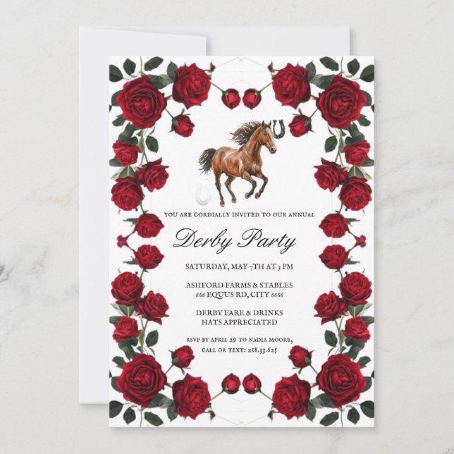 Convites Classic Red Rose Wreath Kentucky Derby Invitation  (Frente)