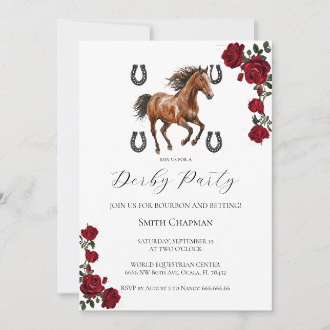 Convites Classic Red Rose Wreath Kentucky Derby Invitation  (Frente)