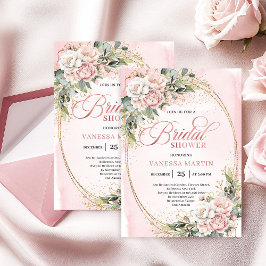 Convites Classic Rose Gold Eucalyptus Bridal Shower Invite