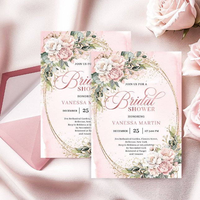 Convites Classic Rose Gold Eucalyptus Bridal Shower Invite (Classic Rose Gold Eucalyptus Bridal Shower Invite)