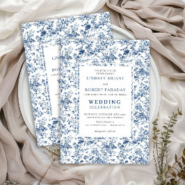 Convites Classic Royal Blue Toile Wedding Invitation Style