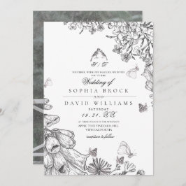Convites Classic Rustic Black White Floral Wedding