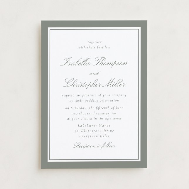 Convites Classic Sage Border Formal Wedding Invitation (Criador carregado)