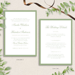 Convites Classic Sage Green Border Script Wedding Details &