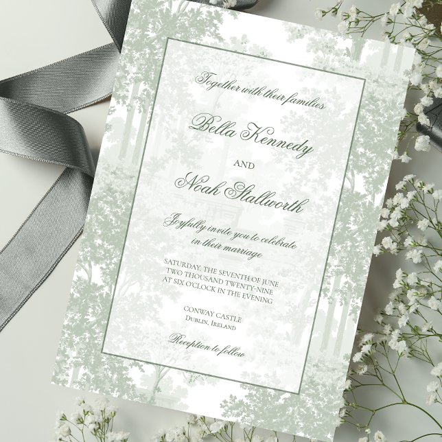 Convites Classic Sage Green Landscape Toile Wedding (Criador carregado)