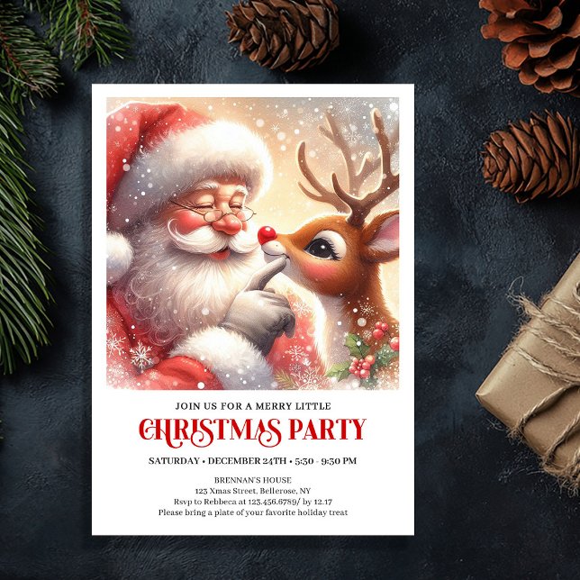 Convites Classic Santa Rudolph Holiday Magic Winter Party  (Classic Santa Rudolph Holiday Magic Winter Party Invitation

)
