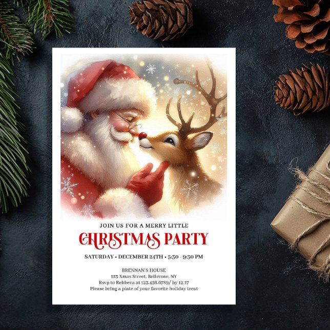 Convites Classic Santa Rudolph Holiday Party Invitation (Classic Santa Rudolph Holiday Party Invitation)