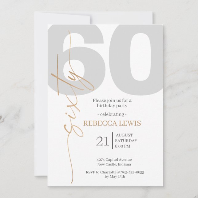 Convites Classic Simple Sixty Modern Adult Birthday (Frente)