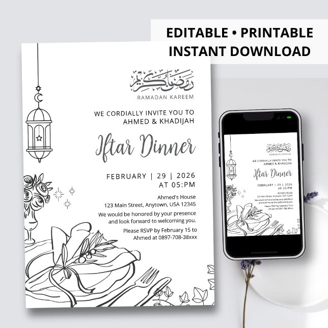 Convites Classic Sketch Table Setting Ramadan Iftar Dinner (Criador carregado)