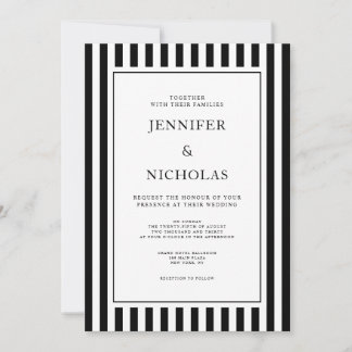 Convites Classic Stripes Black And White Wedding