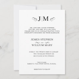 Convites Classic Traditional Monogram Calligraphy Wedding