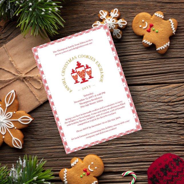 Convites Classic Traditional Red Christmas Cookie Jar (Classic Traditional Red Christmas Cookie Jar Exchange Party Invitation with Envelope. )